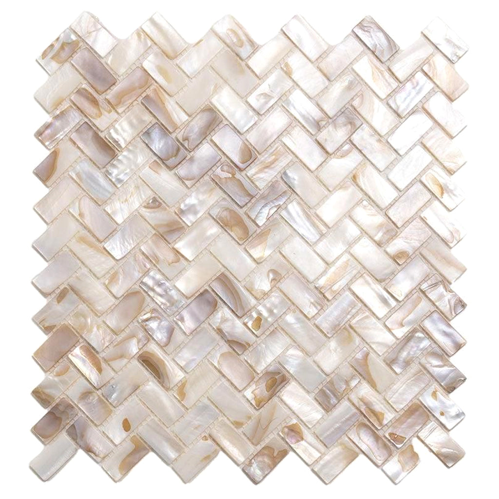 White Beige 11x11 Polished Herringbone Shell Mother of Pearl Mosaic Tile (20 pack, 16.19 sq ft/case)