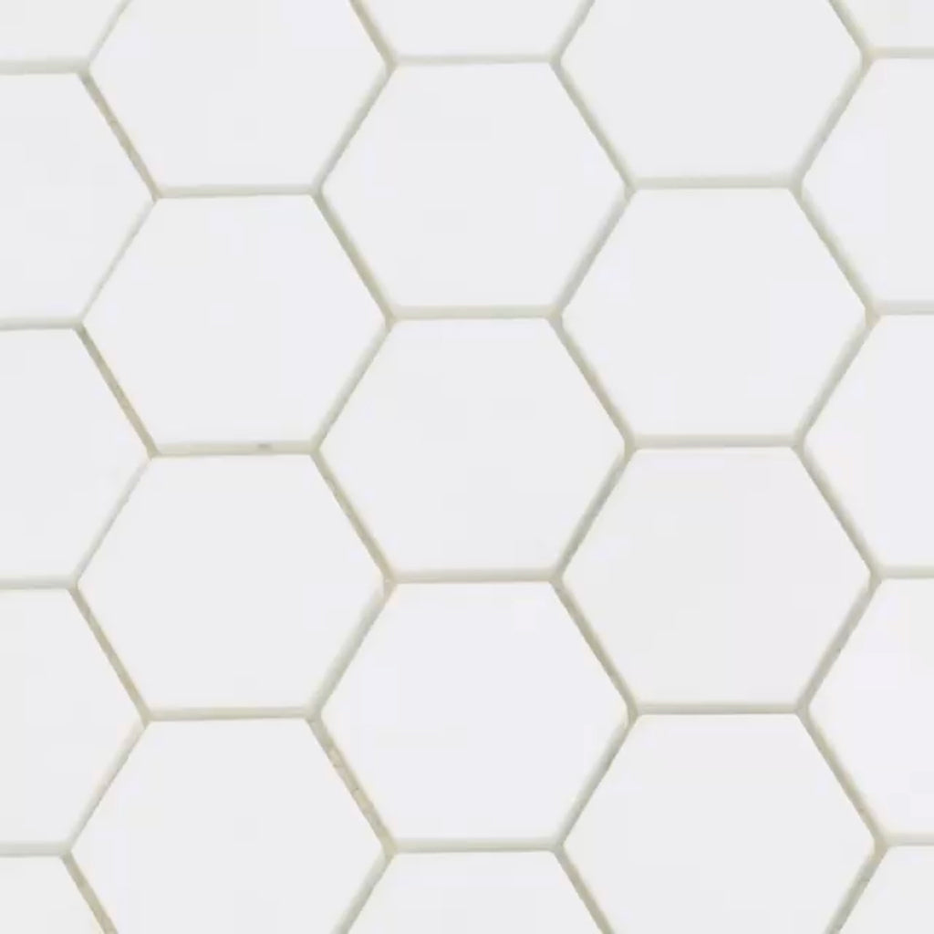 Snow White 12x12 Honed Hexagon Marble Mosaic Tile (5 pack, 4.83 sq ft/case) - Sample