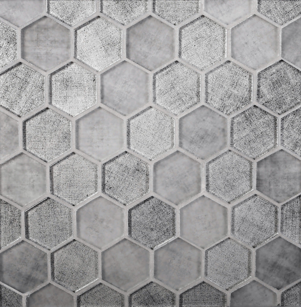 Gray 12x12 Glossy Hexagon Glass Mosaic Tile (5 pack, 4.83 sq ft/case) - Sample