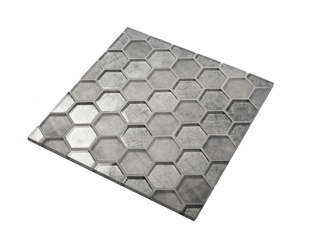 12x12 Gray Hexagon Polished Glass Tile