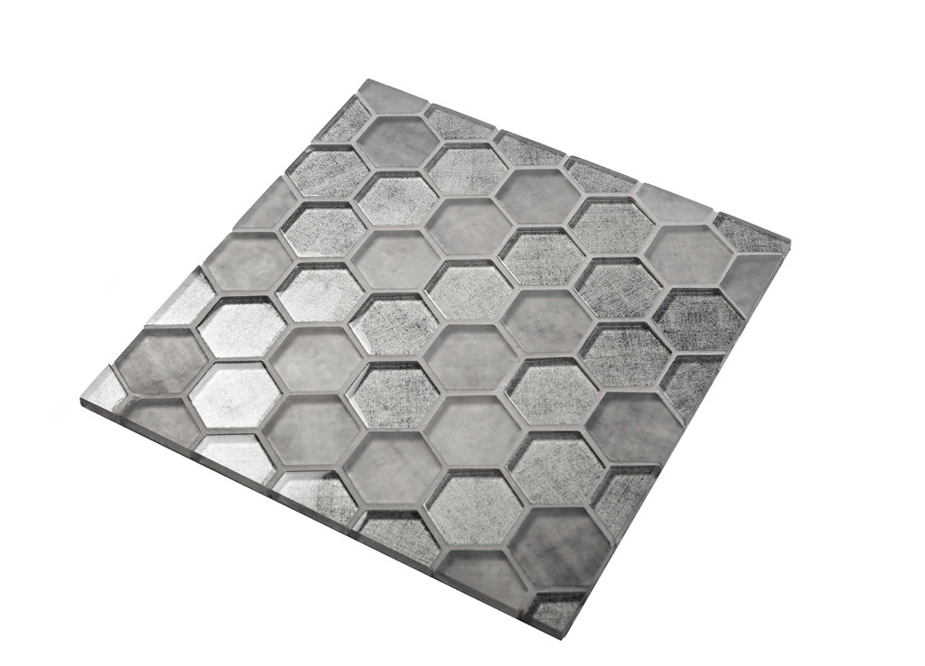 Gray 12x12 Glossy Hexagon Glass Mosaic Tile (5 pack, 4.83 sq ft/case) - Sample