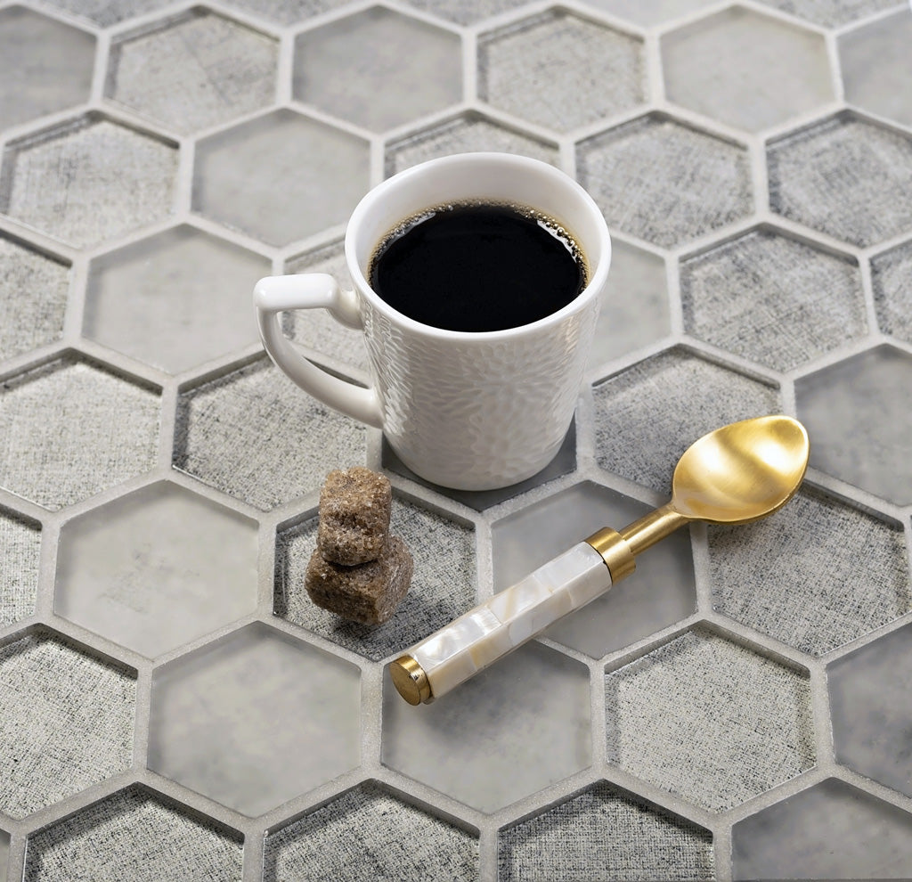 Gray 12x12 Glossy Hexagon Glass Mosaic Tile (5 pack, 4.83 sq ft/case) - Sample