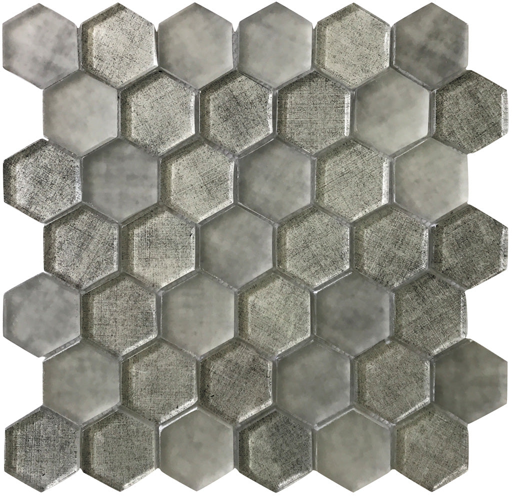 Gray 12x12 Glossy Hexagon Glass Mosaic Tile (5 pack, 4.83 sq ft/case) - Sample