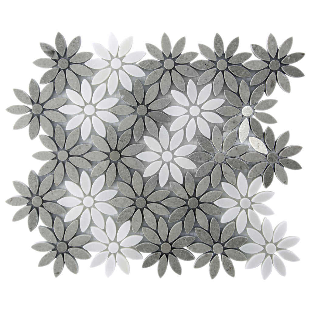 Gray White 11x12 Multi-shaped Polished Marble Mosaic Tile (5 pack, 4.46 sq ft/case) - Sample