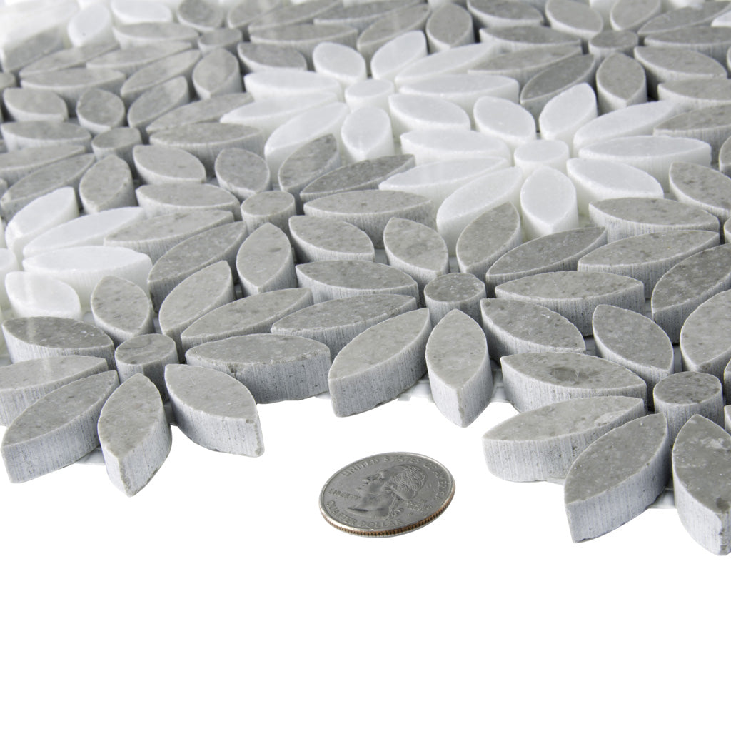 Gray White 11x12 Multi-shaped Polished Marble Mosaic Tile (5 pack, 4.46 sq ft/case) - Sample