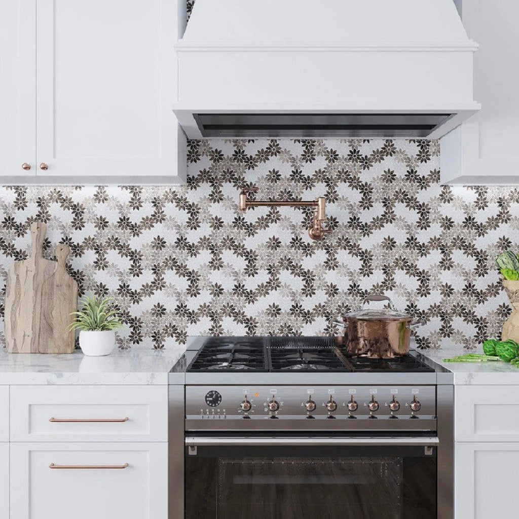 Gray White 11x12 Multi-shaped Polished Marble Mosaic Tile (5 pack, 4.46 sq ft/case) - Sample