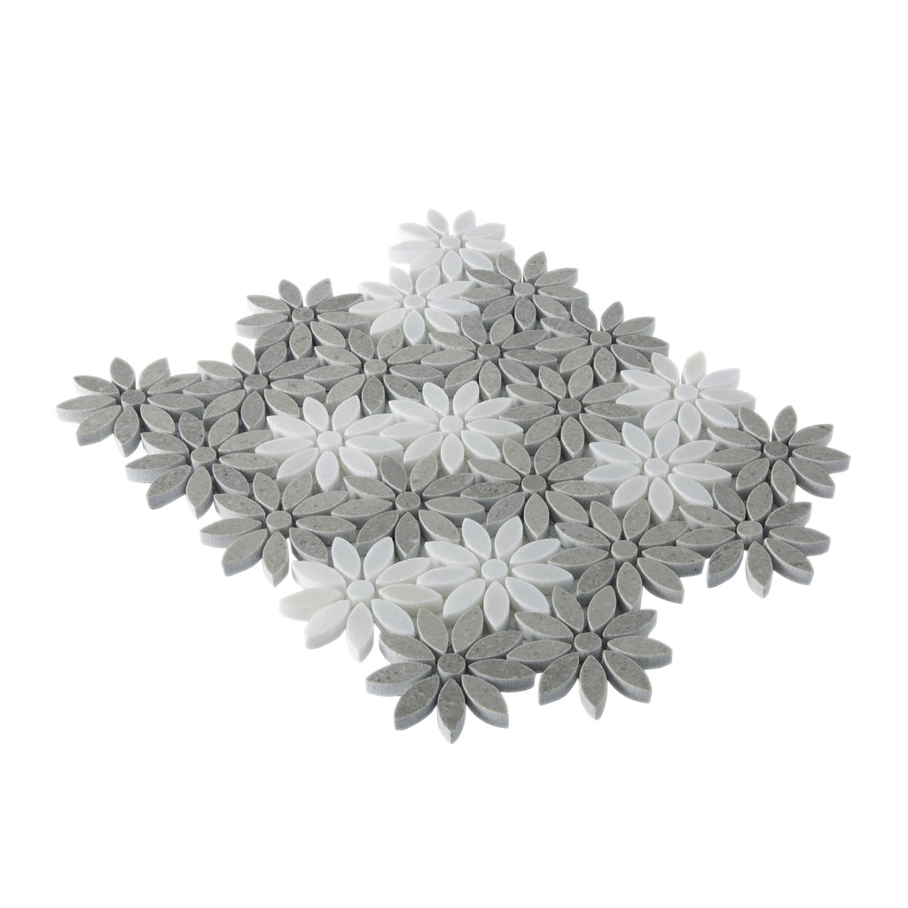 Gray White 11x12 Multi-shaped Polished Marble Mosaic Tile (5 pack, 4.46 sq ft/case) - Sample