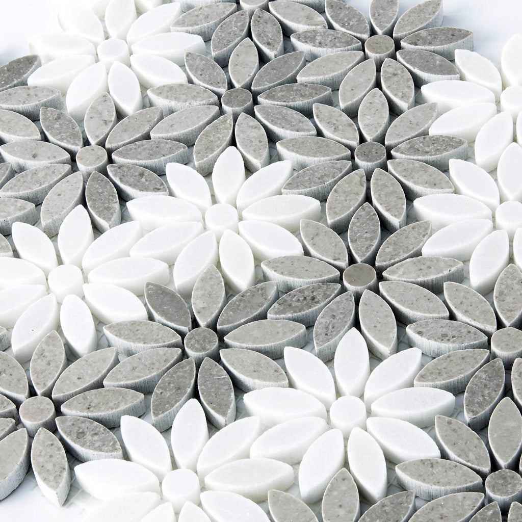 Gray White 11x12 Multi-shaped Polished Marble Mosaic Tile (5 pack, 4.46 sq ft/case) - Sample