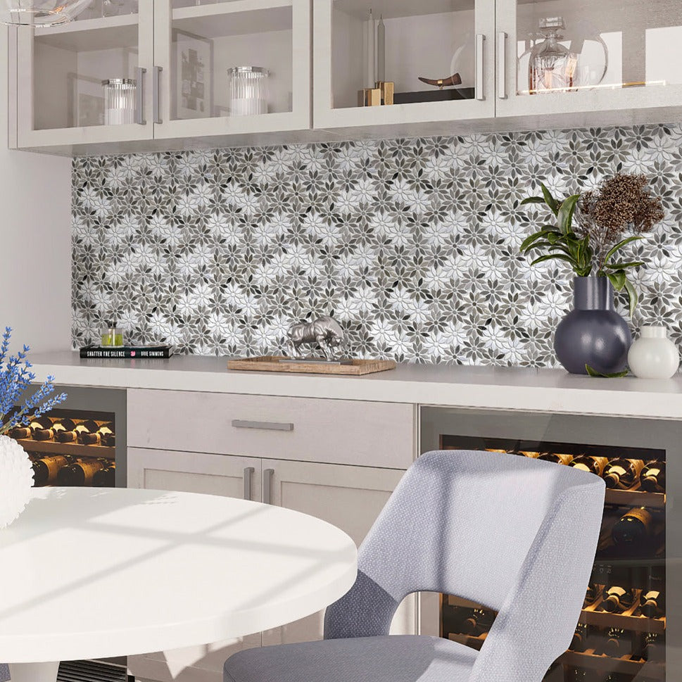 Gray White 11x12 Multi-shaped Polished Marble Mosaic Tile (5 pack, 4.46 sq ft/case) - Sample