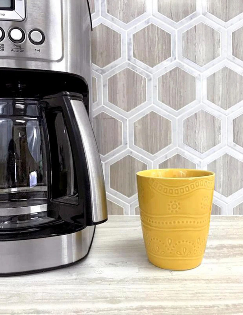 White Beige 12x14 Polished Hexagon Marble Mosaic Tile (5 pack, 5.48 sq ft/case) - Sample