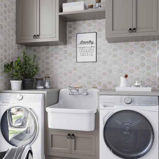 White Beige 12x14 Polished Hexagon Marble Mosaic Tile (5 pack, 5.48 sq ft/case) - Sample