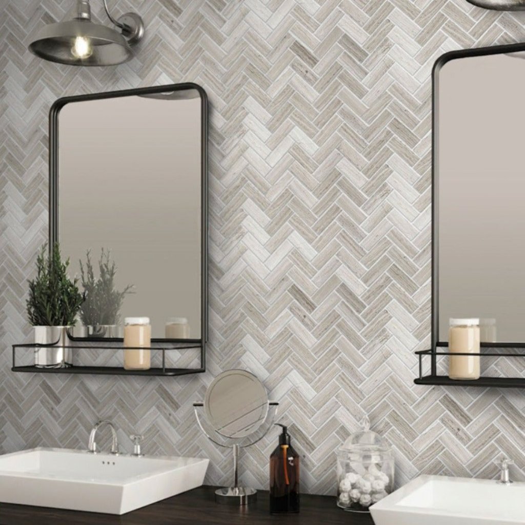 12x13 Wooden Gray Herringbone Tile