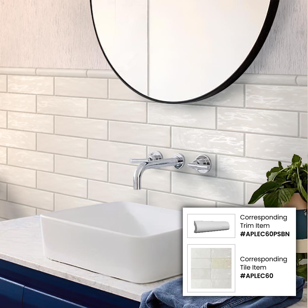 White 1x8 Glossy Ceramic Bullnose Tile Trim (10 pack, 0.556 sq ft/case) - Sample