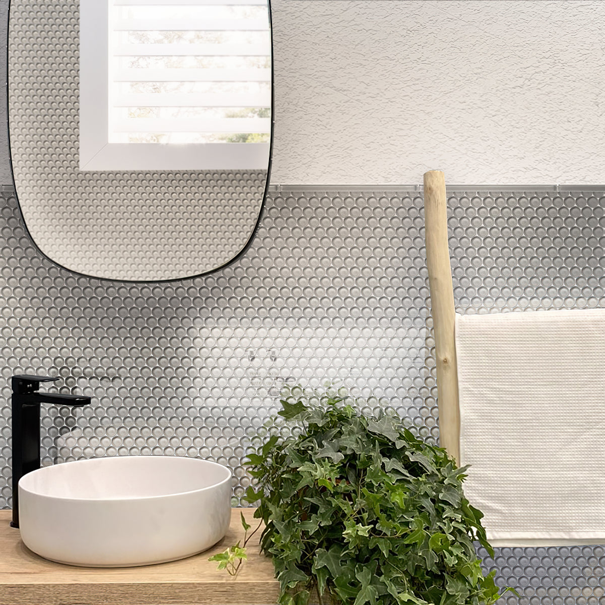 12x12 White Penny Round Glass Tiles