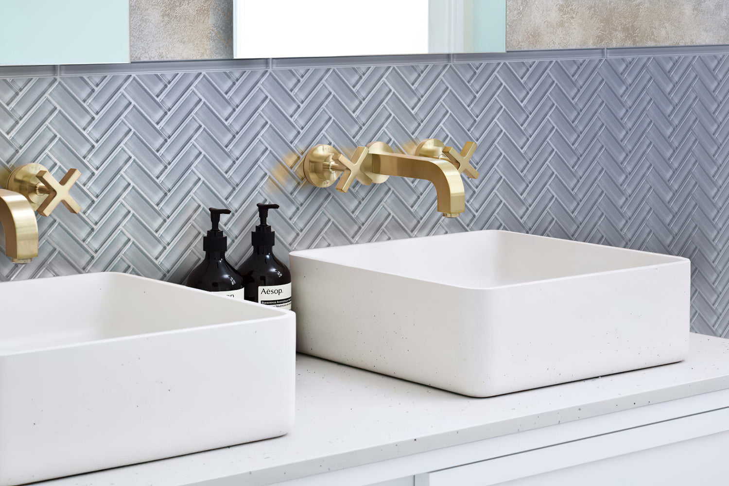 Gray Herringbone Shower Wall Tile