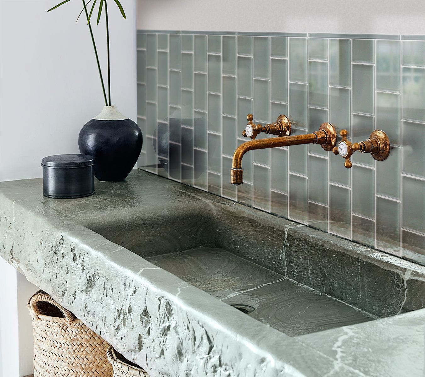 3x6 Stone Blue Polished Glass Mosaic Tile