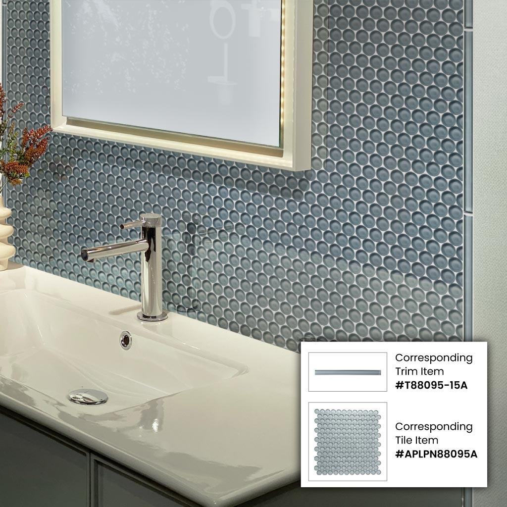 12x12 Stone Blue Penny Round Glass Tile