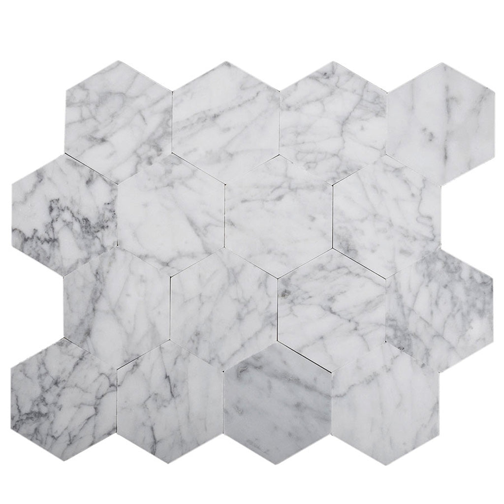 White 9x10 Hexagon Honed Carrara White Peel & Stick Tile (10 pack, 6.41 sq ft/case) - Sample