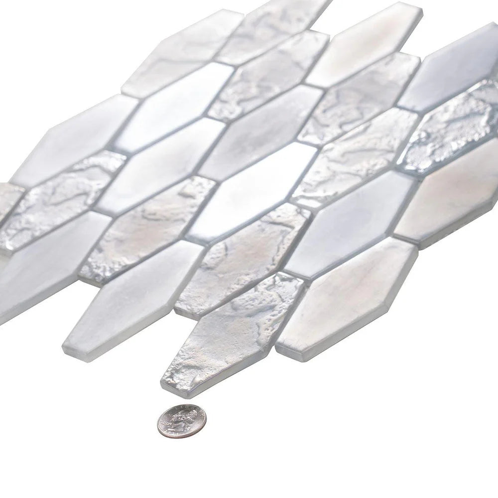 Grey 11x12 Matte Elongated Hexagon Glass Mosaic Tile (10 pack, 8.6 sq ft/case)