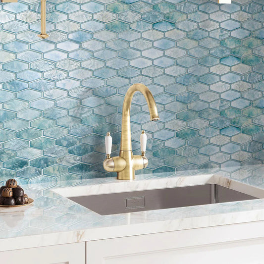 Aqua 11x12 Matte Elongated Hexagon Glass Mosaic Tile (10 pack, 8.6 sq ft/case)