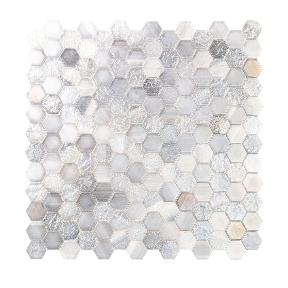 Grey 12x12 Matte Hexagon Glass Mosaic Tile (10 pack, 9.6 sq ft/case)