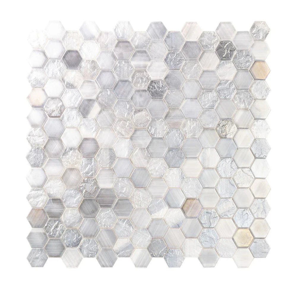Grey 12x12 Matte Hexagon Glass Mosaic Tile (10 pack, 9.6 sq ft/case) - Sample