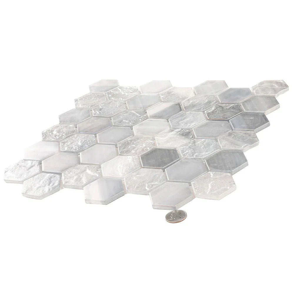 Grey 12x12 Matte Hexagon Glass Mosaic Tile (10 pack, 9.6 sq ft/case) - Sample