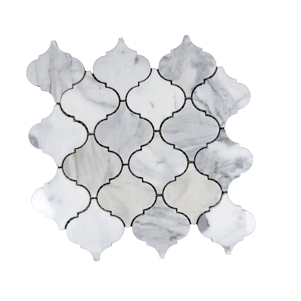 White 11x11 Polished Arabesque Calacatta Mosaic Tile (5 pack, 5.35 sq ft/case) - Sample