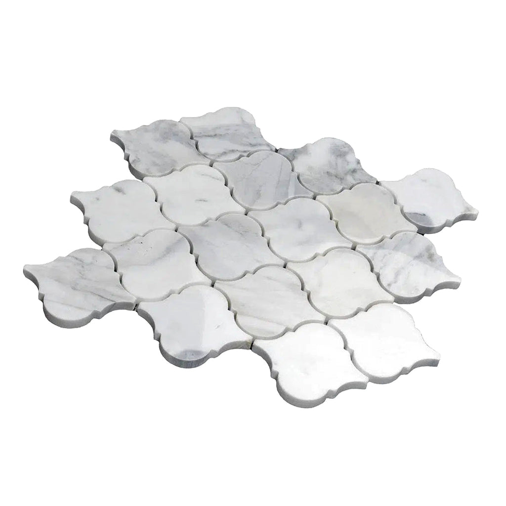White 11x11 Polished Arabesque Calacatta Mosaic Tile (5 pack, 5.35 sq ft/case) - Sample