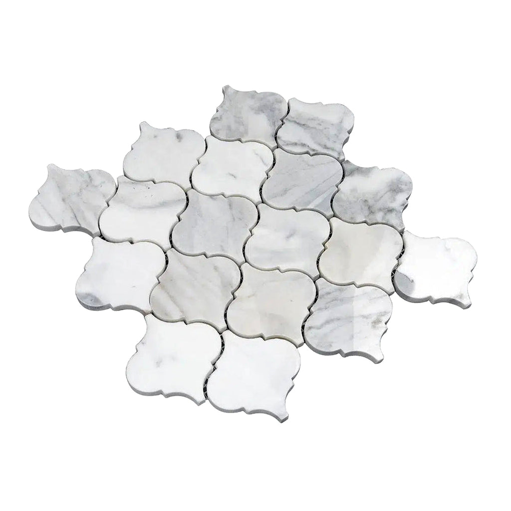 White 11x11 Polished Arabesque Calacatta Mosaic Tile (5 pack, 5.35 sq ft/case) - Sample