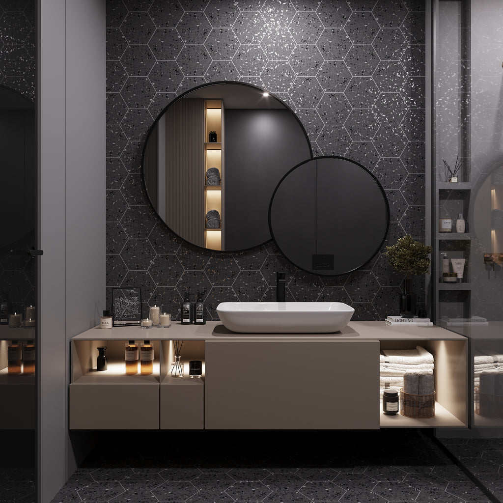 Gray Black 8x9 Matte Hexagon Porcelain Tile (25 pack, 9.93 sq ft/case)