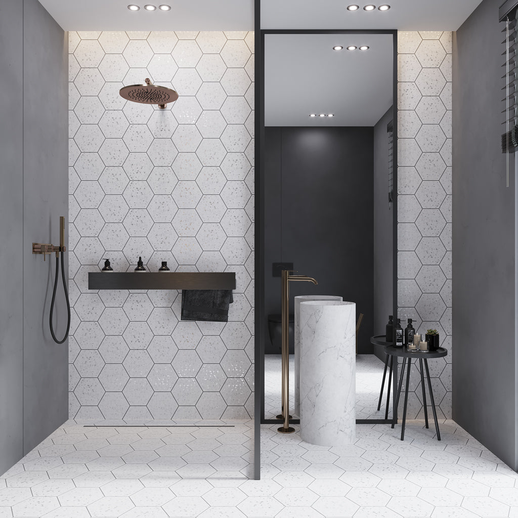 25-pack Terra Mia 8.1 in. x 9.25 in. Matte White Porcelain Hexagon Wall and Floor Tile (9.93 sq. ft./case)