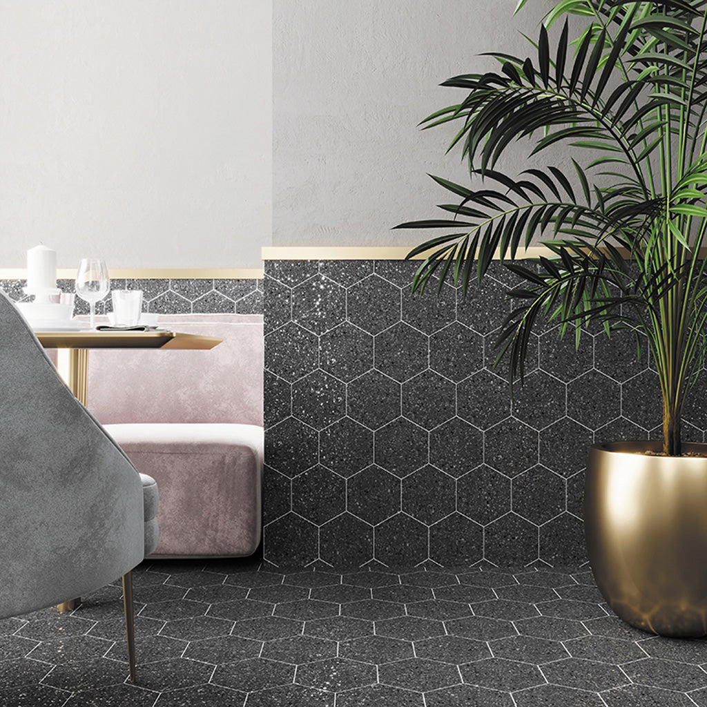 Gray and Black Matte Porcelain Hexagon Tile