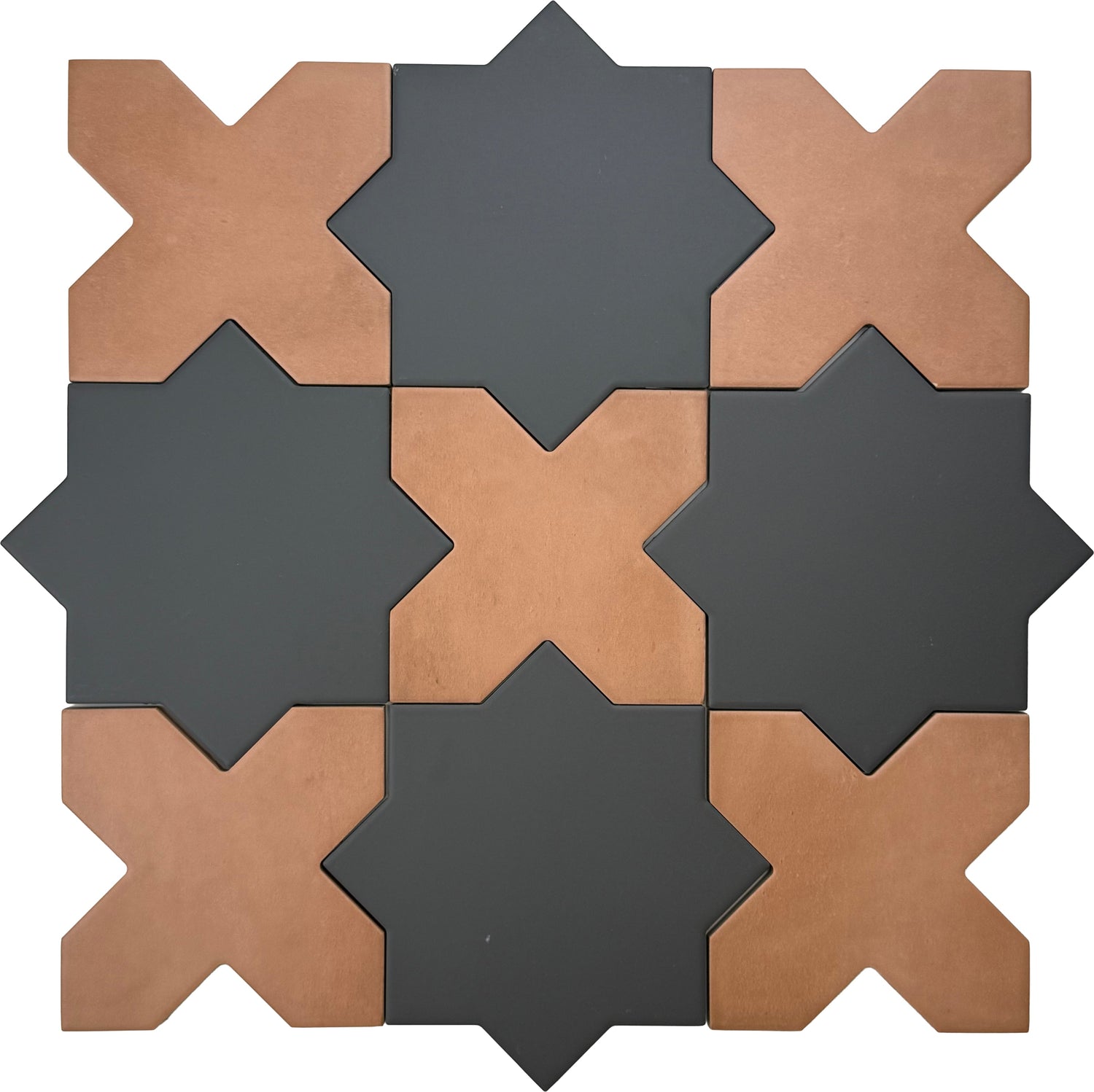 Graphite Black 7" Star with Terracotta 5" Cross Matte Porcelain (10.62 sq ft/case) - 68 Pack-sample