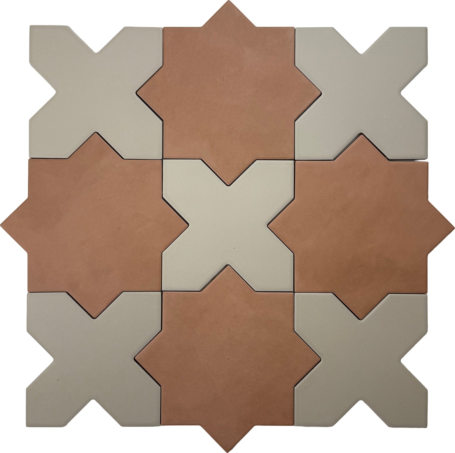 Terracotta 7" Star with Ecru Taupe 5" Cross Matte Porcelain (10.62 sq ft/case) - 68 Pack-sample