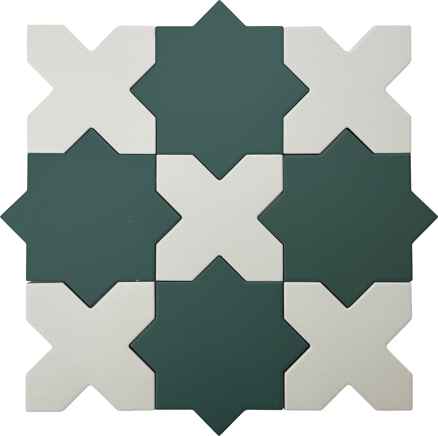 Sage Green 7" Star with Pure White 5" Cross Matte Porcelain (10.62 sq ft/case) - 68 Pack-sample