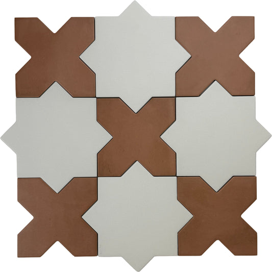 Pure White 7" Star with Terracota 5" Cross Matte Porcelain (10.62 sq ft/case) - 68 Pack-sample