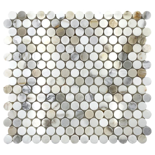 White 12x12 Polished Penny round Calacatta Gold Marble Mosaic Tile (5 pack, 5 sq ft/case)