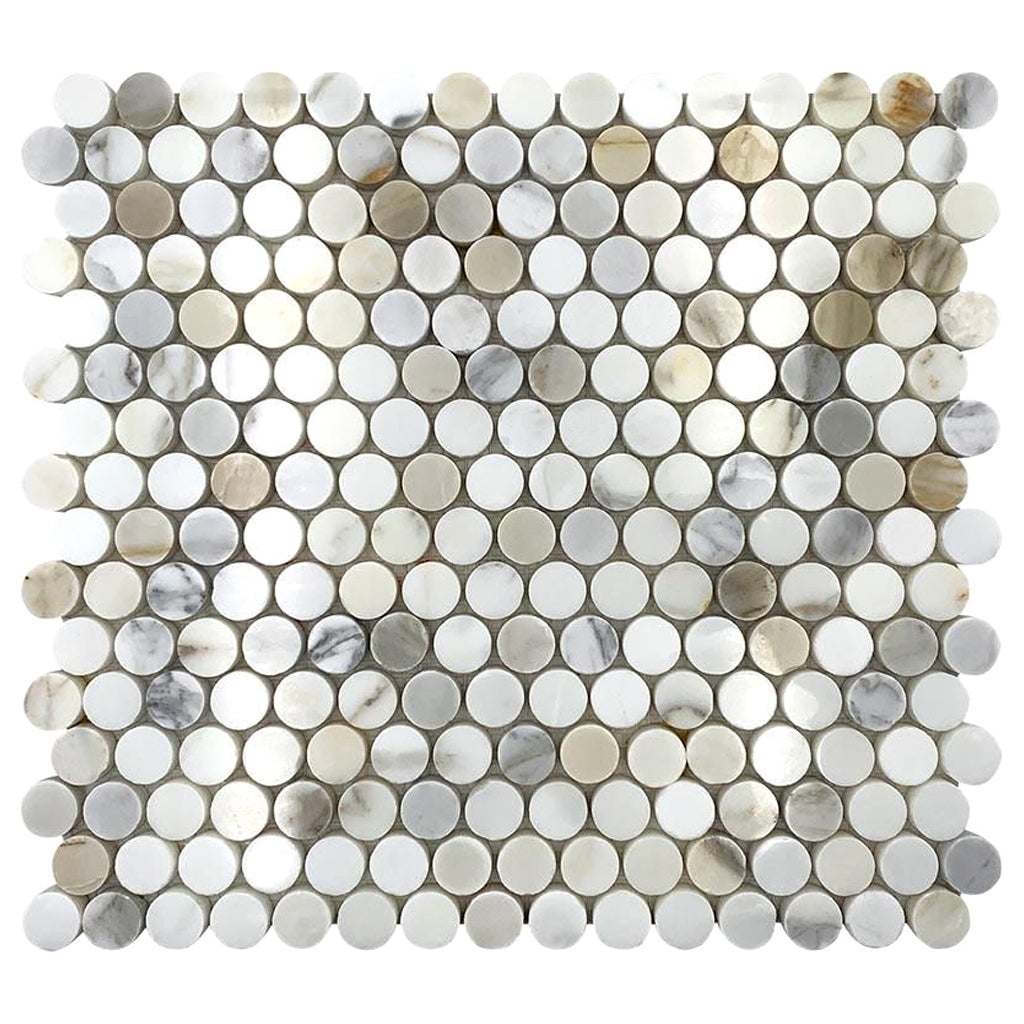 White 12x12 Polished Penny round Calacatta Gold Mosaic Tile (5 pack, 5 sq ft/case) - Sample