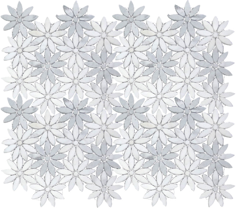 White 10x11 Polished Floral Eastern White Bardiglio Mosaic Tile (5 pack, 3.85 sq ft/case) - Sample