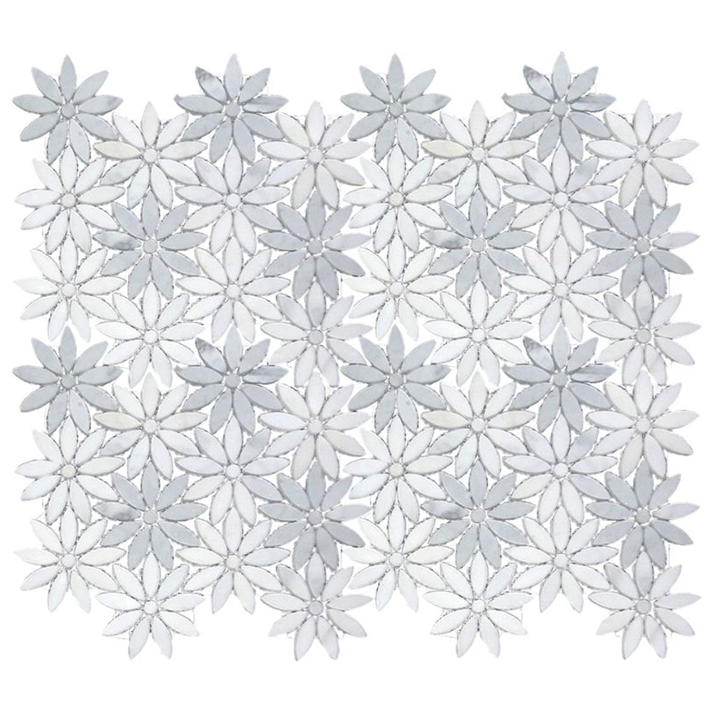 White 10x11 Polished Floral Eastern White Bardiglio Mosaic Tile (5 pack, 3.85 sq ft/case) - Sample