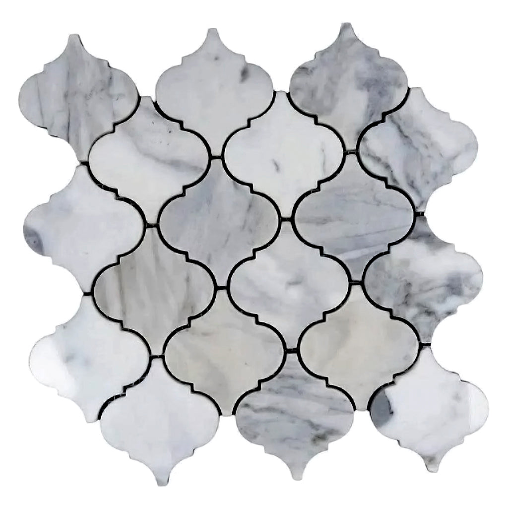 White 11x11 Polished Arabesque Calacatta Mosaic Tile (5 pack, 5.35 sq ft/case) - Sample