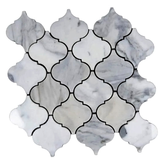 White 11x11 Polished Arabesque Calacatta Mosaic Tile (5 pack, 5.35 sq ft/case) - Sample