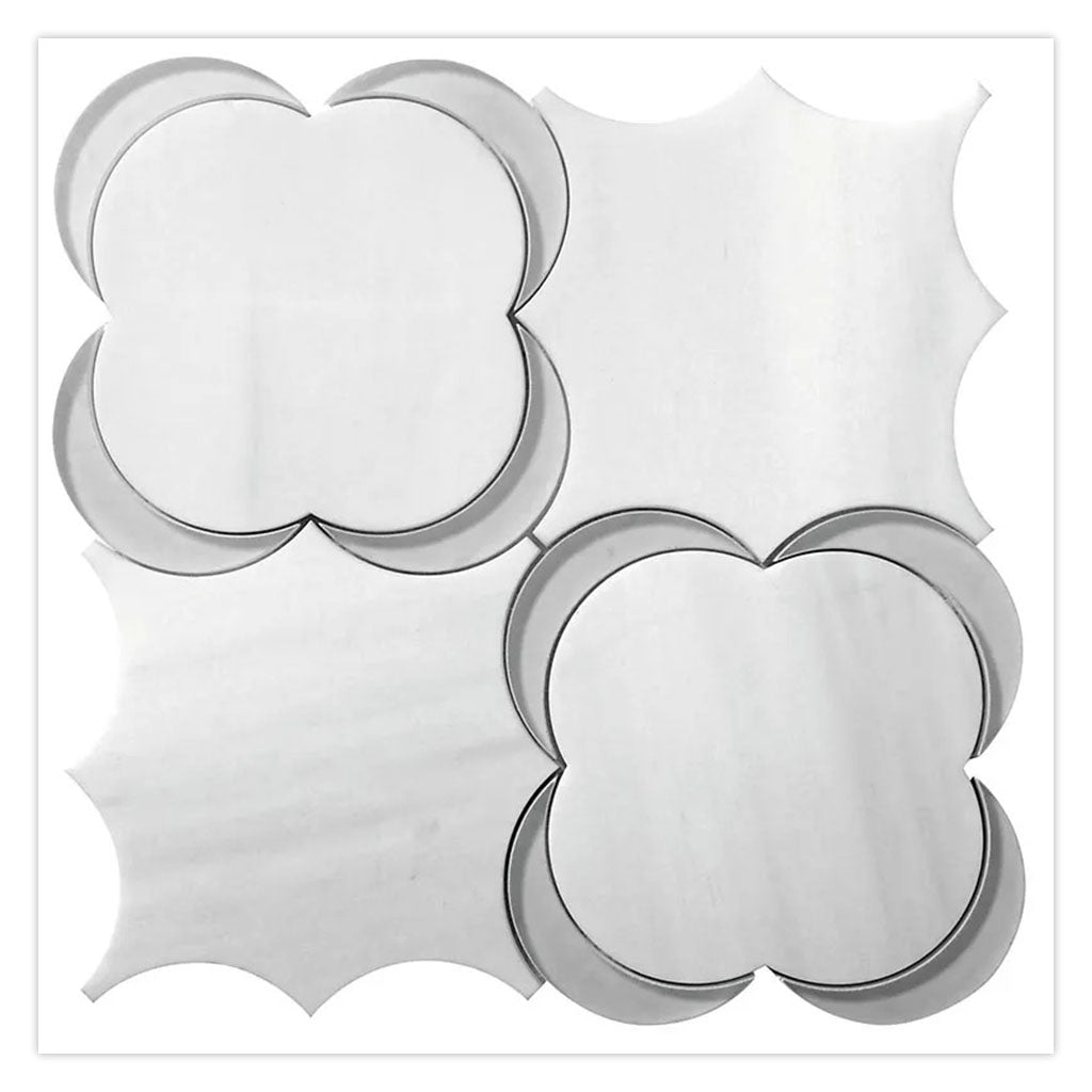 White Gray 11x11 Polished Floral Star Marble Glass Mosaic Tile (5 pack, 4.28 sq ft/case) - Sample