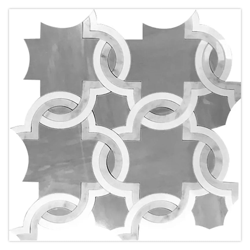 Soft White Smoky Gray 12x12 Polished Floral Marble Mosaic Tile (5 pack, 4.83 sq ft/case) - Sample