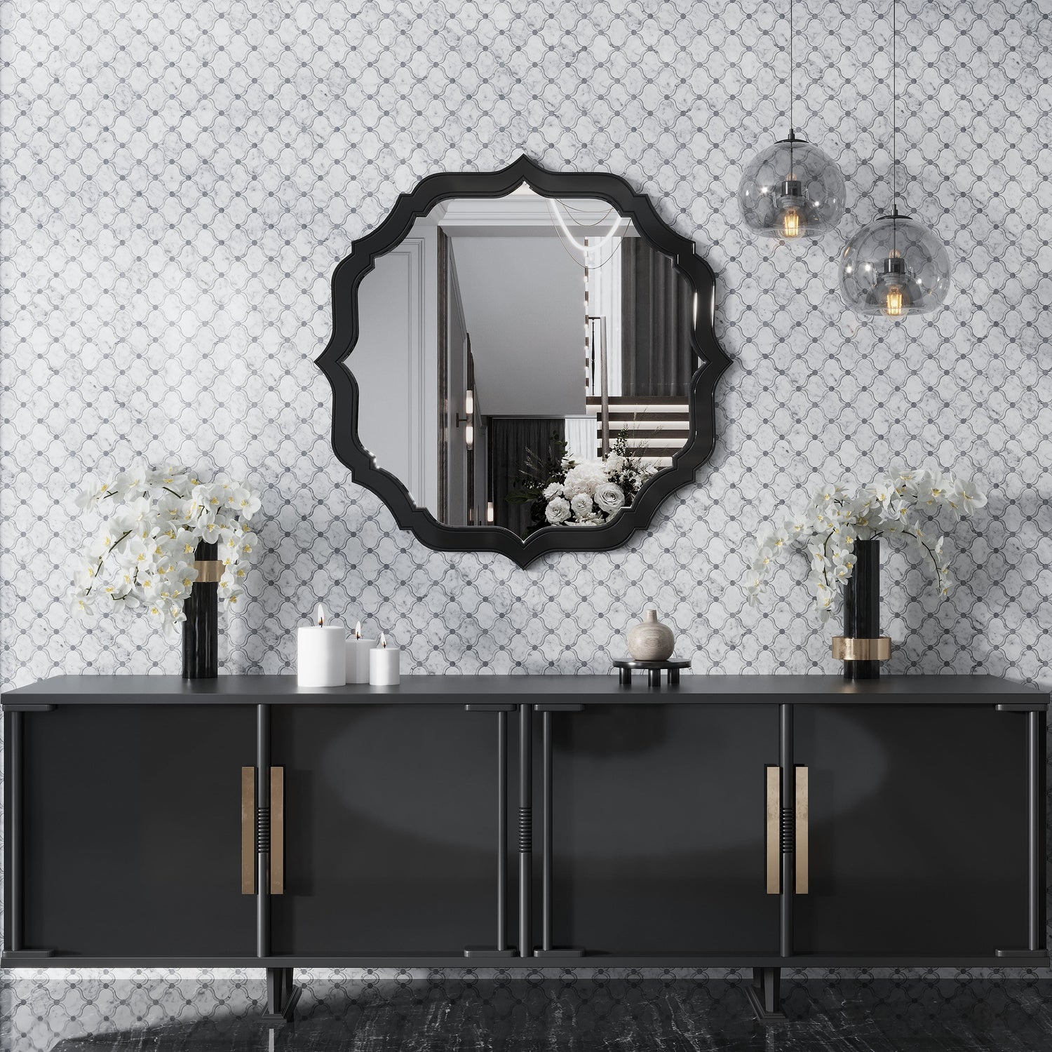 Soft White Gray 12x12 Polished Arabesque Stone Mosaic Tile (5 pack, 4.83 sq ft/case)