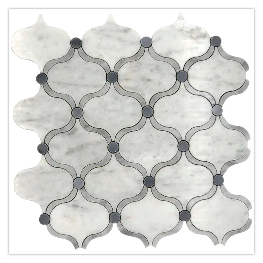Soft White Gray 12x12 Polished Arabesque Stone Mosaic Tile (5 pack, 4.83 sq ft/case) - Sample