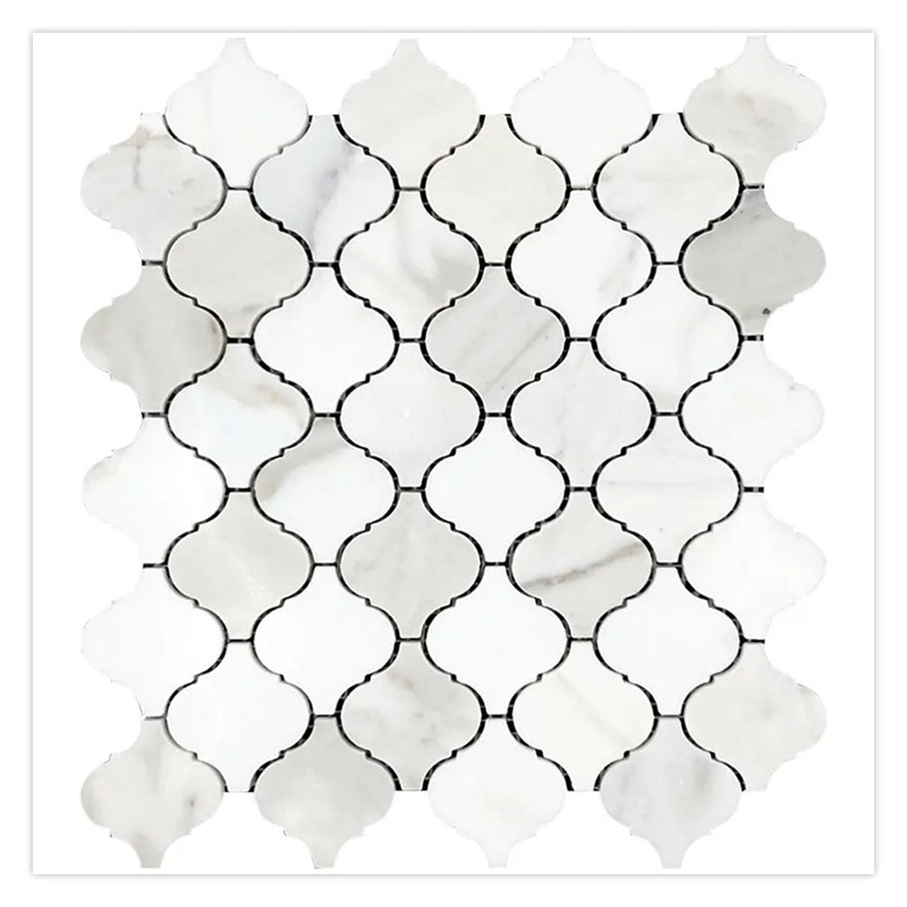 White Gray 10x11 Polished Arabesque Marble Mosaic Tile (5 pack, 3.75 sq ft/case) - Sample