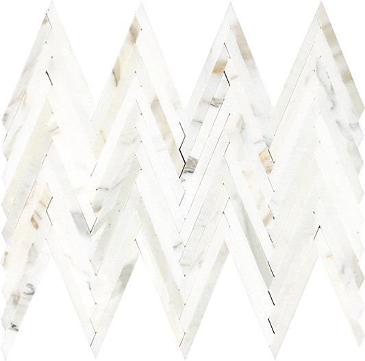 Serena 9x13 White Gray Gold Calacatta Gold Mosaic Chevron Wall and Floor Tile (5 Pack, 4 sq ft/case) - Sample