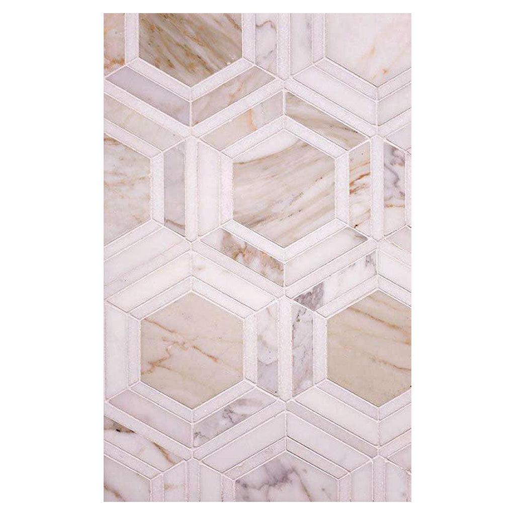 Serena 11x13 White Gray Calacatta Gold, Thassos Mosaic Hexagon Wall and Floor Tile (5 Pack, 5.4 sq ft/case) - Sample